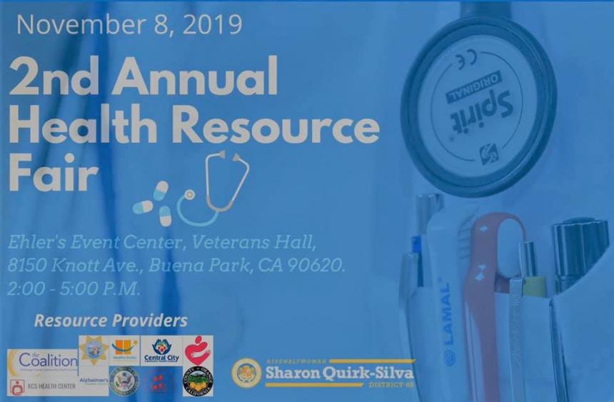 Assemblywoman Sharon Quirk-Silva will be hosting her second annual health resource fair in Buena Park on November 8.  For more information please call the district office at (714) 525-6515 