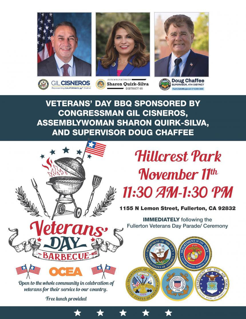 Come join your elected officials and community members as they engage in a celebration at Hillcrest Park to celebrate veterans' day. 