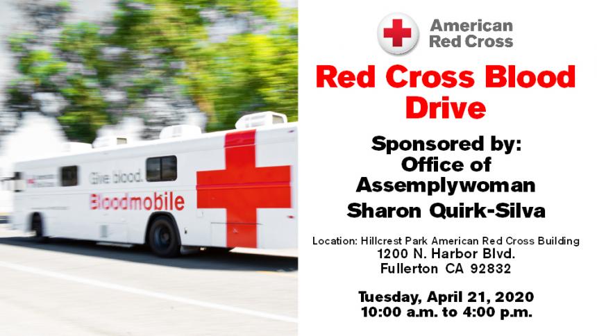 Assemblywoman Quirk-Silva hosts a community blood drive on April 21 from 10-4 p.m.