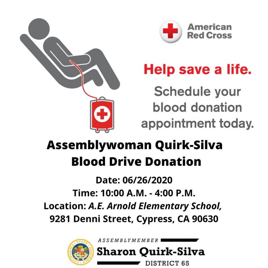 Assemblywoman Quirk-Silva and American Red Cross host a blood drive on June 26