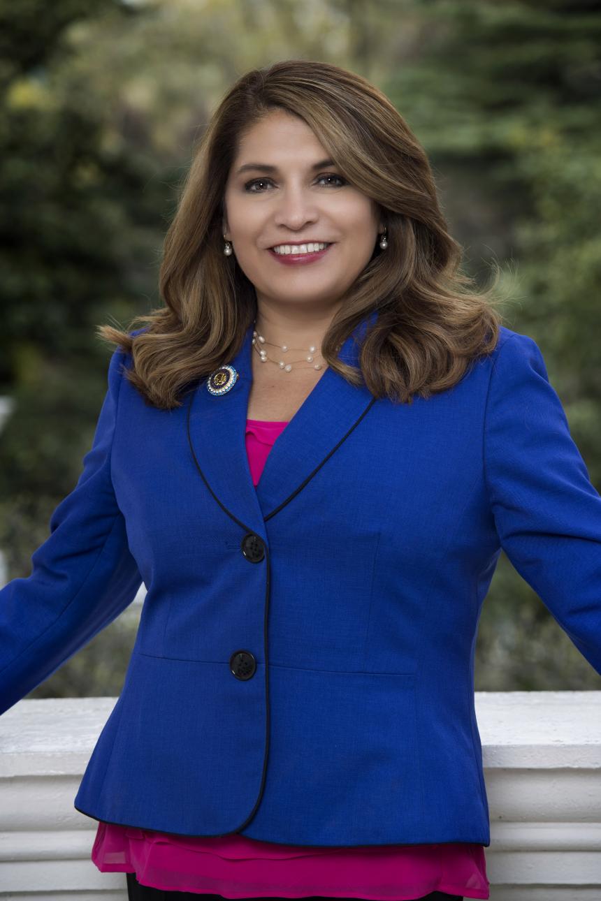 Assemblywoman Quirk-Silva Stands at the Capitol. 