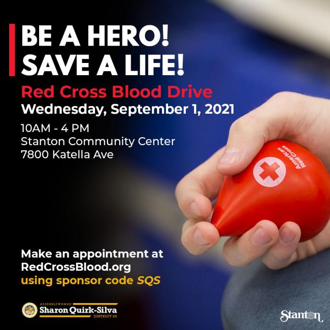 Be A Hero and Save a life at the Stanton Blood Drive on September 1. 