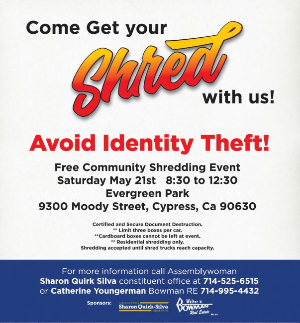 Information about community shredding event in Cypress, California