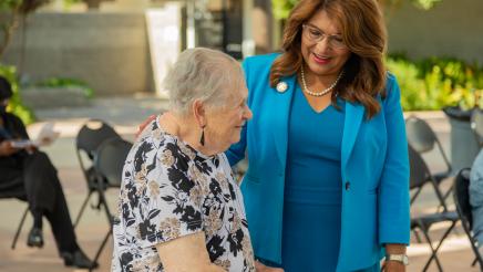 Assemblywoman Quirk-Silva speaks with Desiree Engel